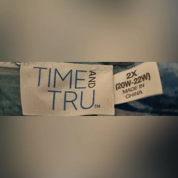 TIME AND TRU size 2X, blue floral and striped, short sleeved, ruffled tee. - Picture 7 of 8